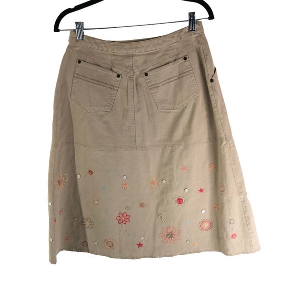 J. Jill Womens Floral Embroidered Khaki Skirt A Line Pockets Size 6P - Picture 3 of 6